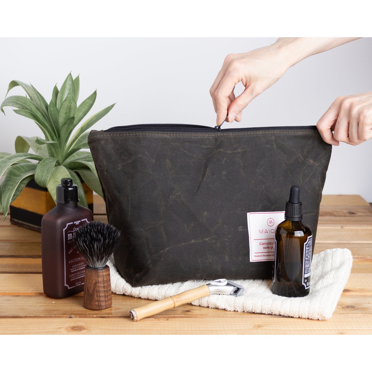 Extra großes Dopp-Set aus gewachstem Canvas für Männer, wasserabweisender Rasierwaschbeutel, robuster Herren-Kulturbeutel, Reisegeschenk