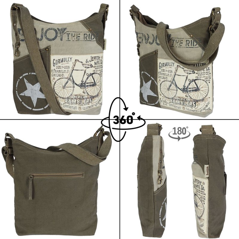 Sunsa skuldertaske til kvinder. Håndtaske lavet af canvas (canvas) & læder. Skuldertaske i vintage stil. Stor crossbody taske til kvinder.