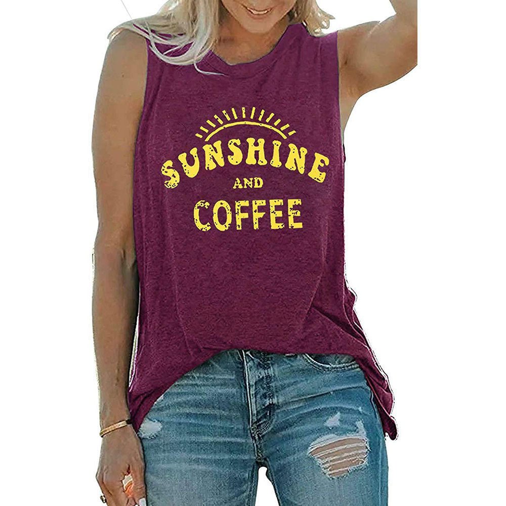 Camiseta sin mangas con cuello redondo estampada SUNSHINE para mujer en Europa y América