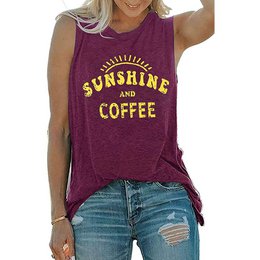 Camiseta sin mangas con cuello redondo estampada SUNSHINE para mujer en Europa y América