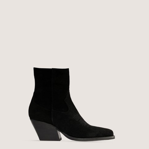 Janice Black Suede Texan Ankle Boots