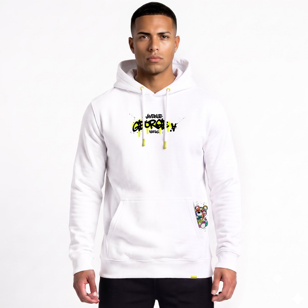 Weißer Kapuzenpullover mit Teddybär-Aufdruck