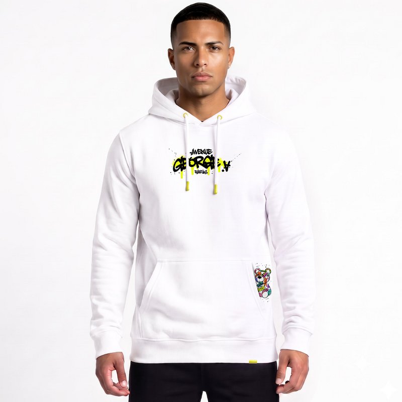 Weißer Kapuzenpullover mit Teddybär-Aufdruck