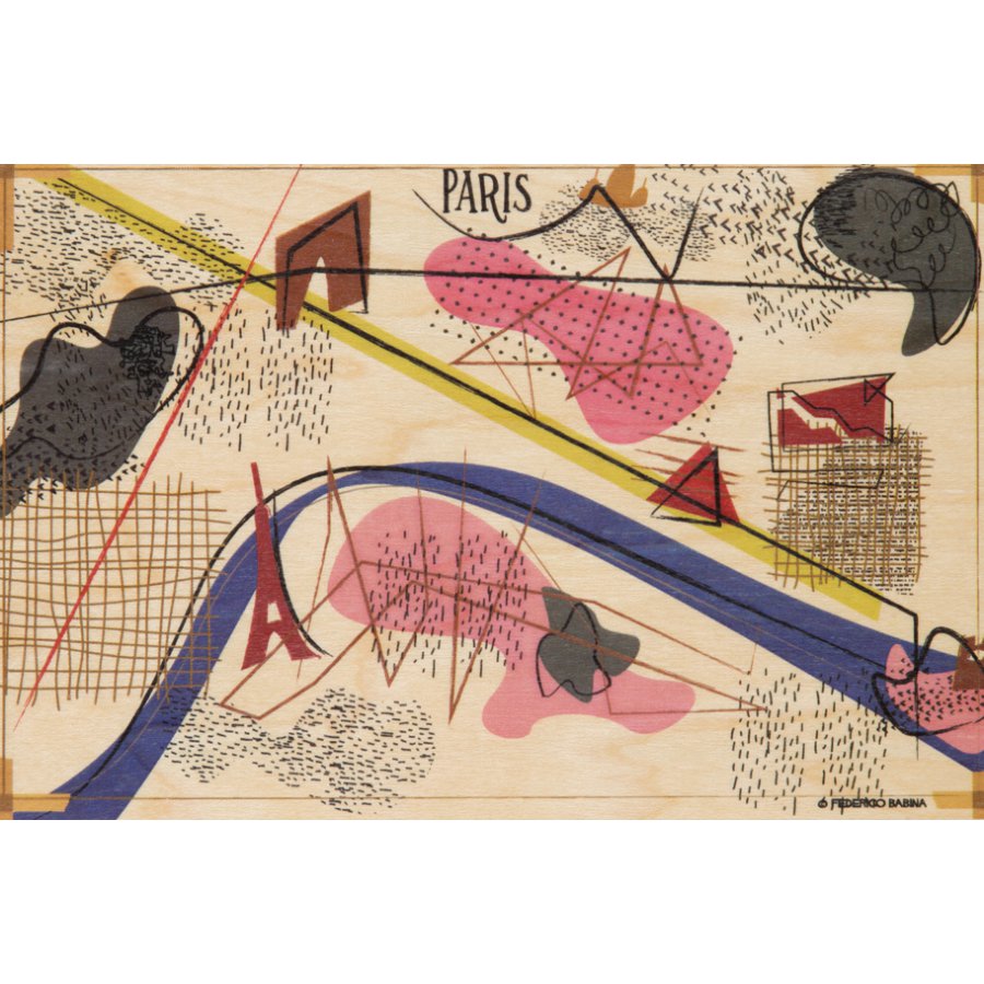paintown paris wooden postcard