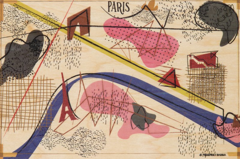 paintown paris wooden postcard