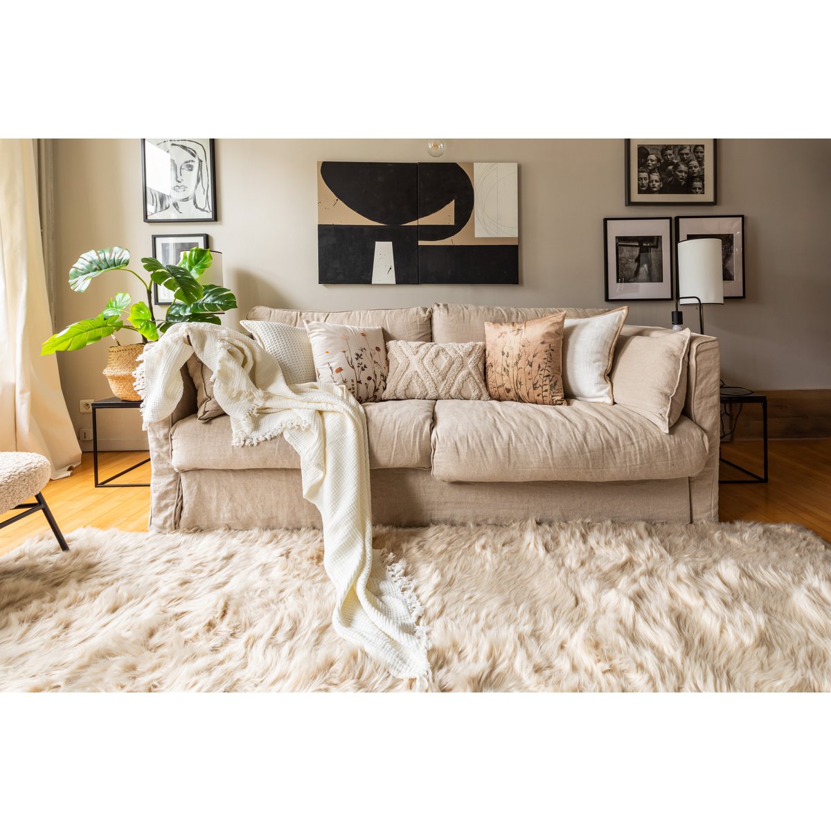 Plaid coton SUZETTE 130x160cm, taupe
