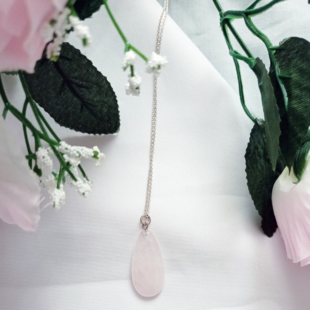Rose Quartz Teardrop Pendant Sterling Sølv halskæde