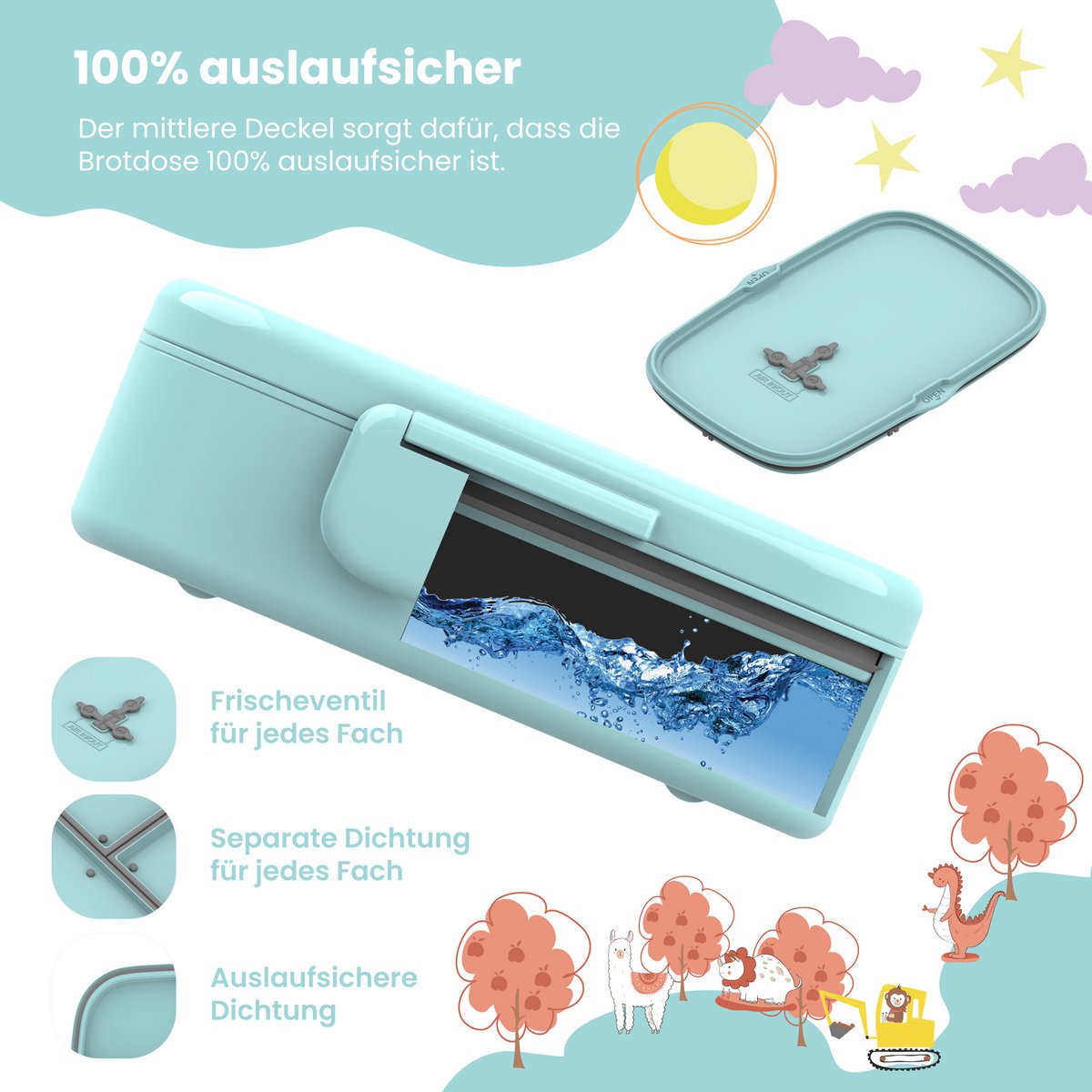 Brotdose Kinder mit Fächern, leicht & auslaufsicher - Delfin