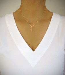 Kort 18K guldbelagt halskæde med Rose Peach østrigsk drop