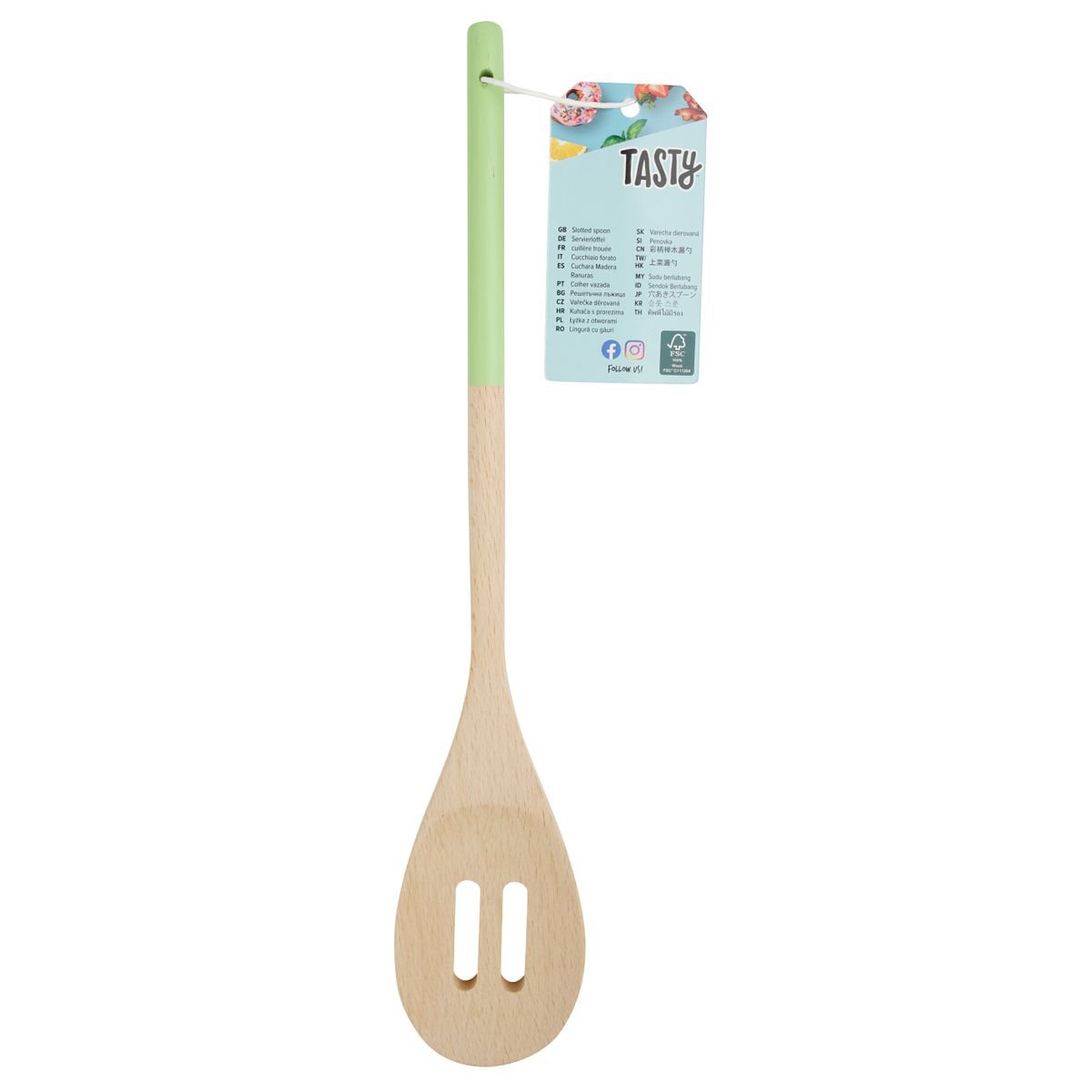 Opengewerkte houten keukenlepel 30 x 5,5 cm Tasty Green