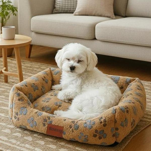 Yommy Dog Bed with Paw Print or Heart Design | Soft Flannel Fabric | Non-Slip Base | 3 Sizes: S (16.5×21.5 in), M (20.5×25.5 in), L (24.5×30.5 in) | 3 Colors