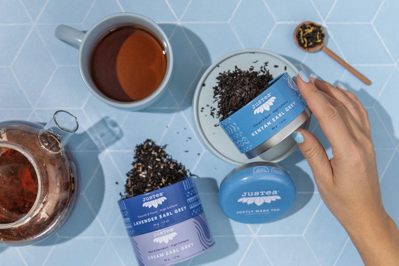 Justea | Trio de thé Earl Grey | Stapelbare Blikjes | Kenyan Earl Gray | Lavande Earl Gray | Crème Earl Grey
