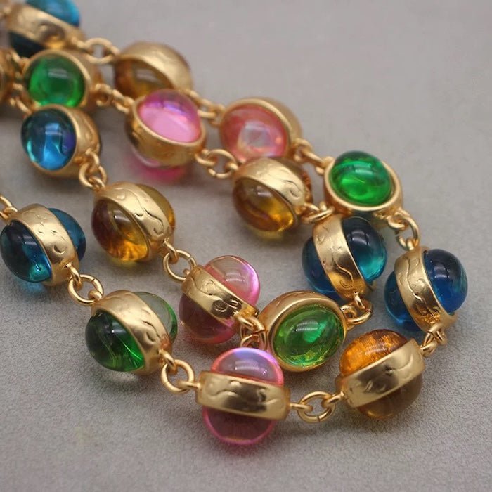 Vintage Rainbow Glass Stones Jewelry Set