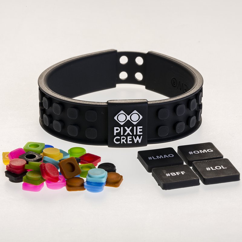 PIXIE CREW Silicone Bracelet – Hashtags #LMAO #OMG #BFF #LOL, Black