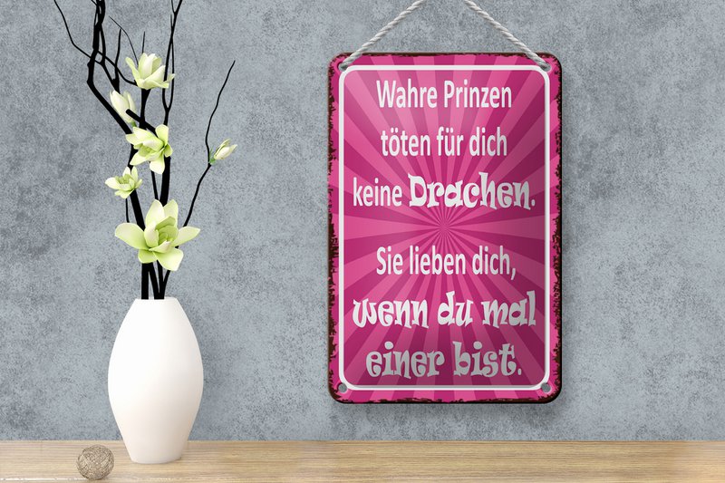 Blechschild Spruch 12x18cm wahre Prinzen töten keine Dekoration