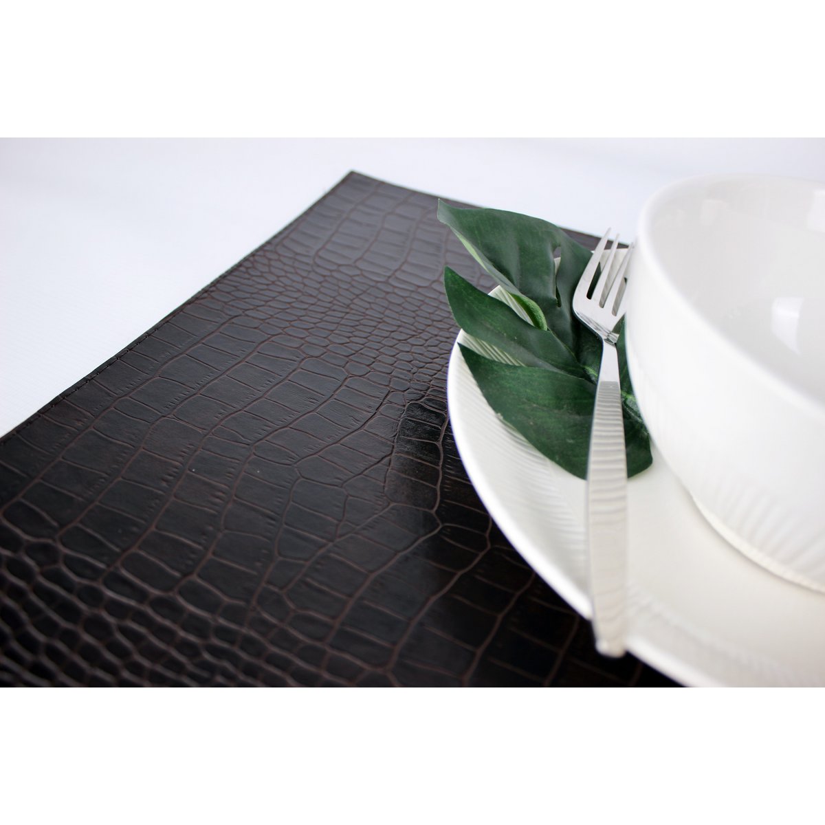 Tischset 6-er Set rechteckig Kroko dunkelbraun schwarz