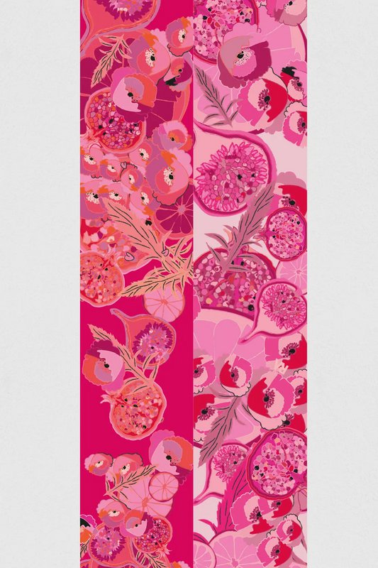 Virginie Riou – bandoulière de téléphone "citron caviar – 100% twill de polyester recyclé– rose, fruits – 128 cm x 5 cm
