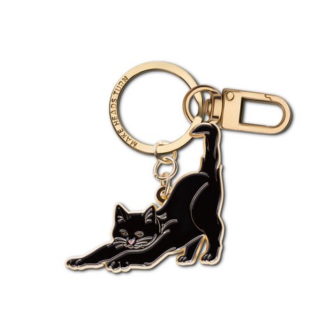 Emaille sleutelhanger/tasbedel "Stretching Cat"