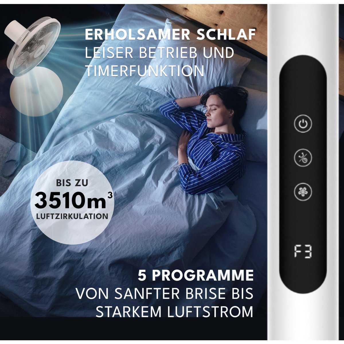 LEBENLANG Standventilator mit Fernbedienung - 3510m3/h & LED-Display & 5 Modi I Energiesparend & Oszillierender I Silent Ventilator Timer Standventilatoren Standing Fan leiser Ventilator Büro