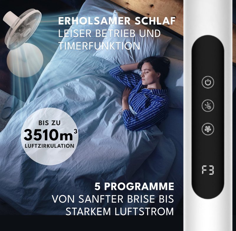 LEBENLANG Standventilator mit Fernbedienung - 3510m3/h & LED-Display & 5 Modi I Energiesparend & Oszillierender I Silent Ventilator Timer Standventilatoren Standing Fan leiser Ventilator Büro