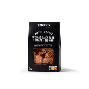 Salzgebäck mit Ziegenkäse, Tomaten und Zwiebeln 80g