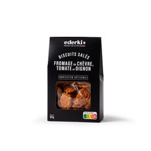 Salzgebäck mit Ziegenkäse, Tomaten und Zwiebeln 80g