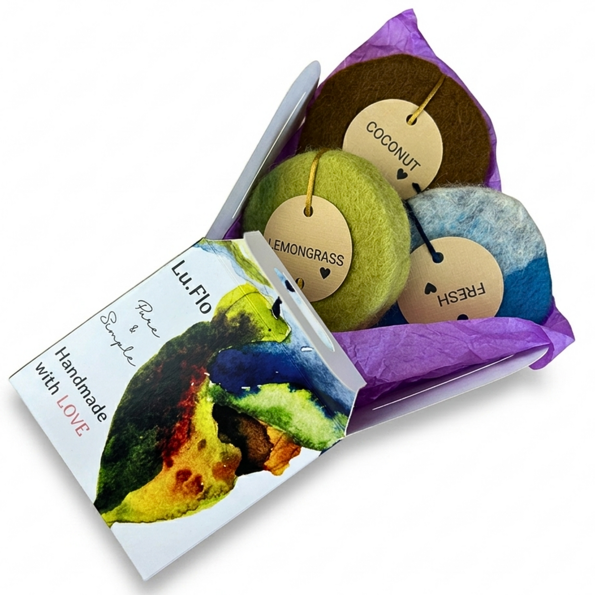 Set regalo di sapone alla glicerina in feltro (3 × 100 g)