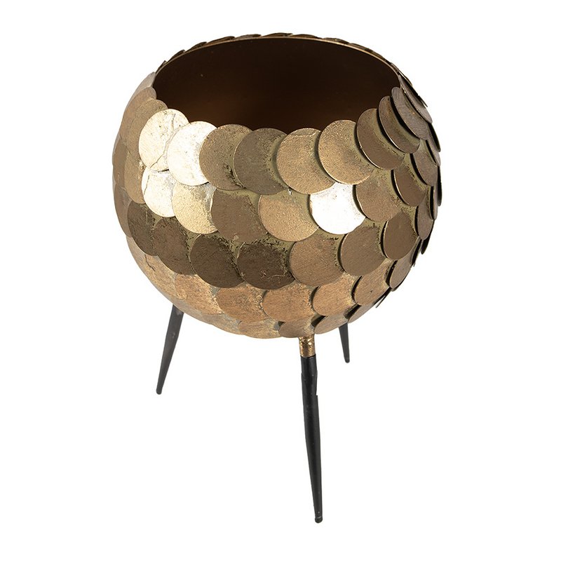 Planthouder Ø 22x28 cm Goudkleurig Zwart IJzer Bloempot op Poten