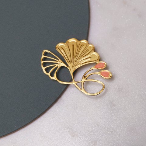 art nouveau magnetic brooch - coral leaf