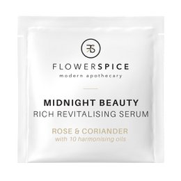 Rich revitalizing serum with rose and coriander oils for nourished, glowing skin.