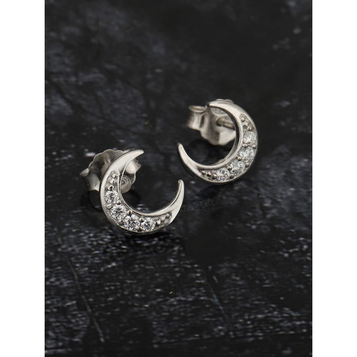 Hoop Earrings | Silver Toned Crescent Half Plated | Rhodium