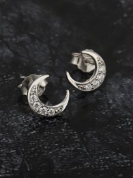 Pendientes de aro | Media luna plateada medio plateada | Rodio