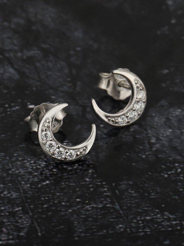 Hoepel oorbellen | Zilverkleurige halve maan half verguld | Rhodium