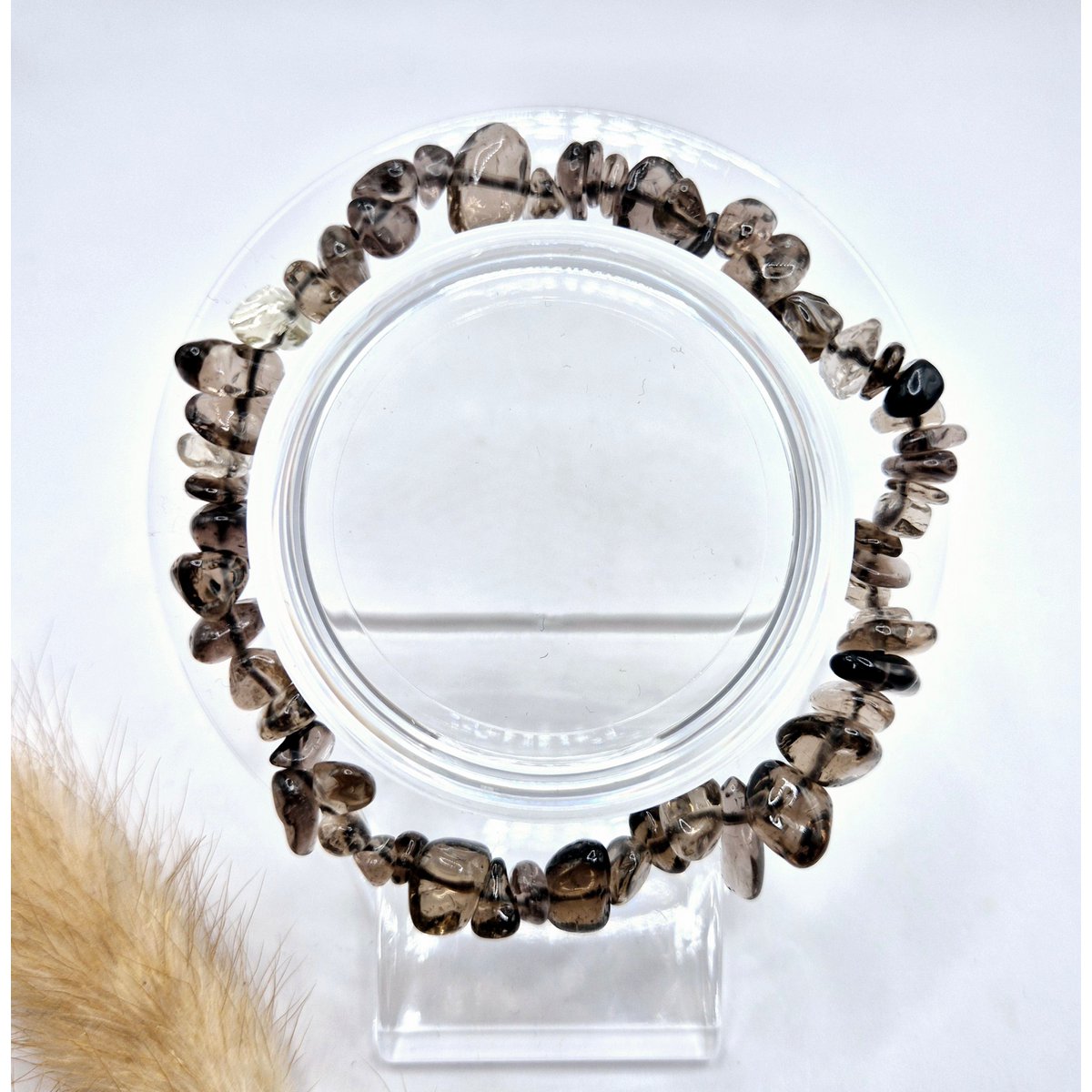 Bracelet en quartz fumé avec pierres précieuses en cristal / éclats de quartz fumé - 19 cm