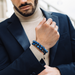 LAPIS LAZULI Armbånd med flad perle til mænd