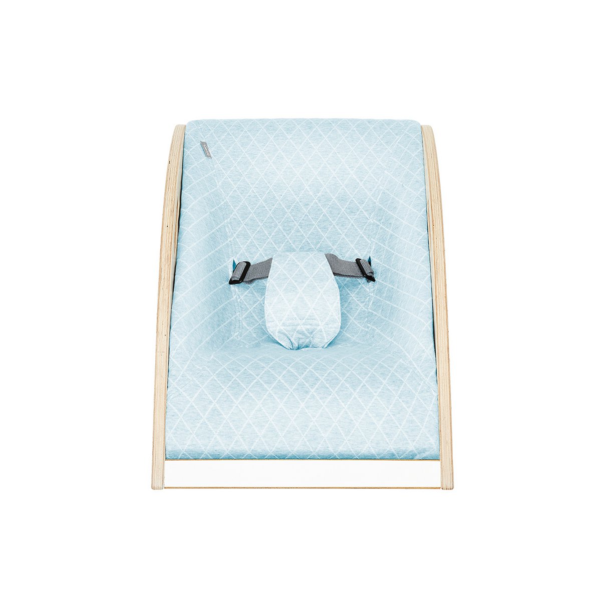 Baby bouncer wood white, fabric light blue