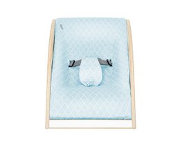 Baby bouncer wood white, fabric light blue
