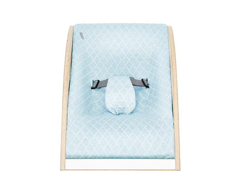 Baby bouncer wood white, fabric light blue
