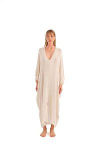 Gekreukte linnen kaftan (3324) 63% viscose, 23% katoen, 14% linnen