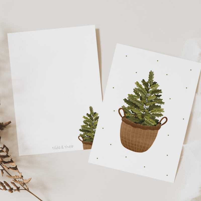 Carte de Noël Sapin de Noël dans un panier - Carte postale de Noël sapin