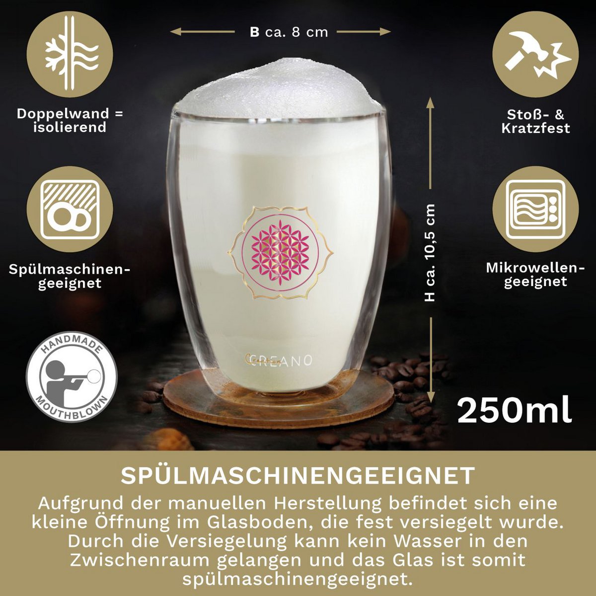 Creano Tee-Glas Blume des Lebens 6er-Set