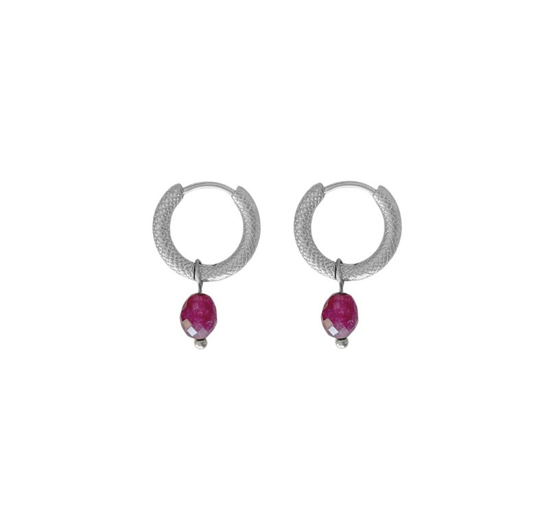 Burgundy Garnet Earrings - Silver