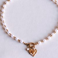 Pearl necklace with facet and heart charm - nude