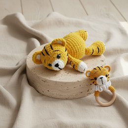 Nuvinokids® Handmade Tiger Cuddly Toy and Teething Set of 100% Cotton