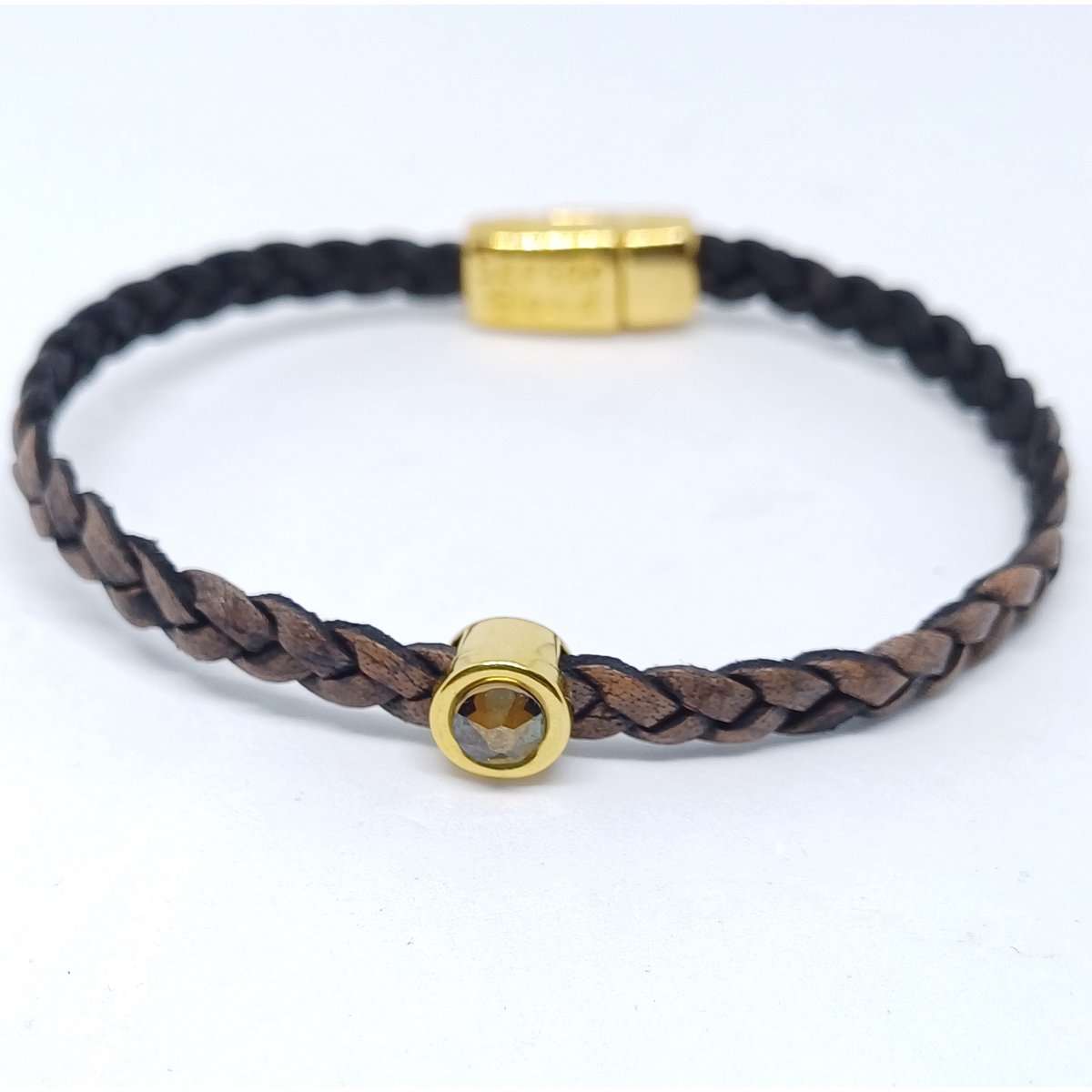 Shorty flettet læderarmbånd 24K forgyldt