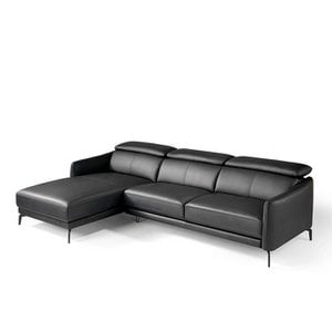Chaise longue sofa upholstered in leather and black steel legs