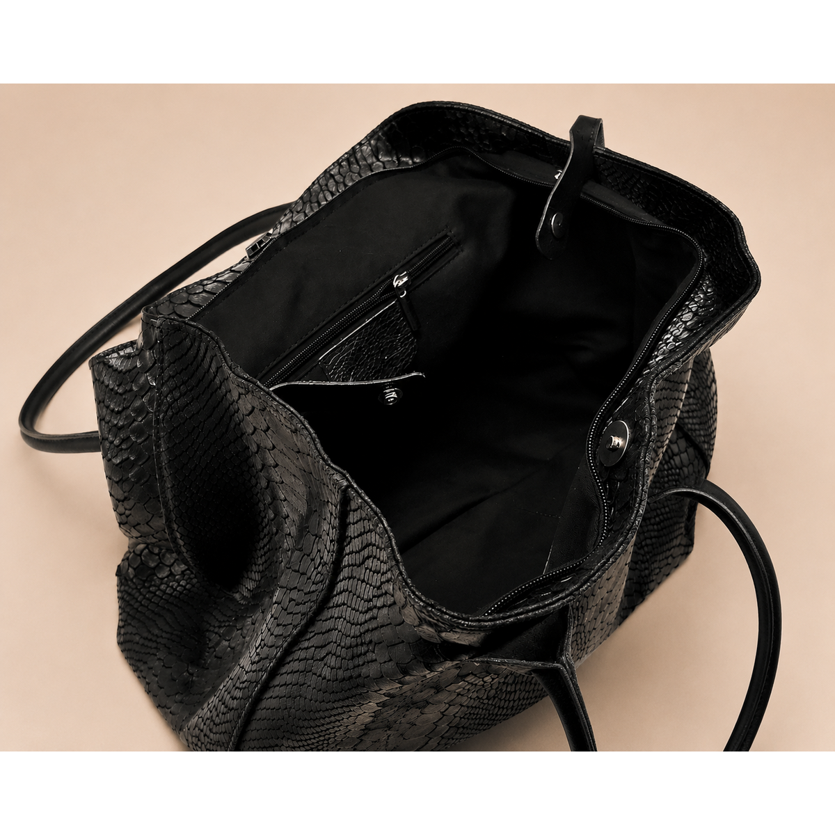 LOLA – Italian python-embossed leather bag – Black