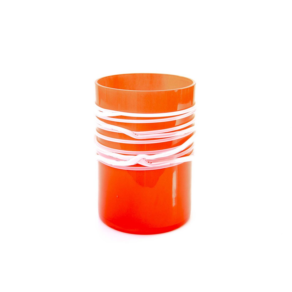 Rote Vase mit weißer Spirale – Höhe 19 cm – Glas
