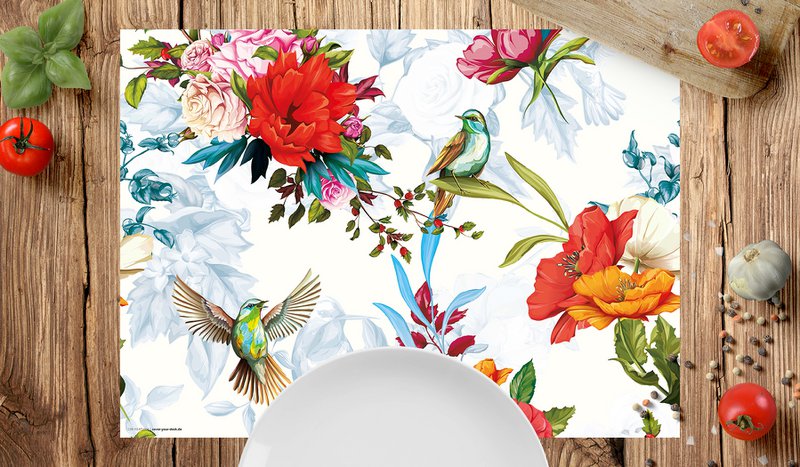 Bunte Kolibris mit Wildblumen | Platzsets aus Premium-Vinyl 44 x 32 cm - 4 Stück