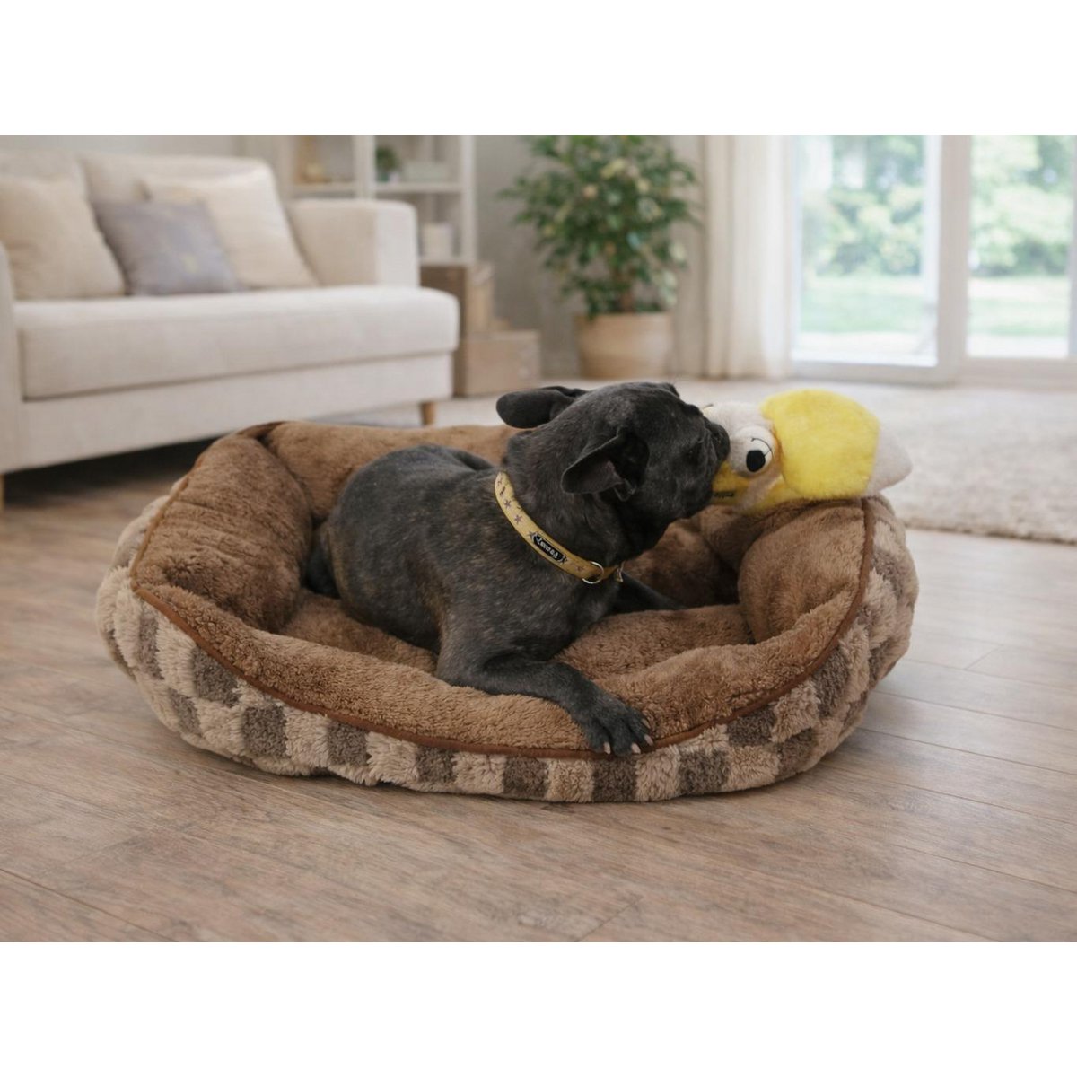 Warm Dog Bed | Grey and Brown Plaid Design | Soft & Padded Interior | Non-Slip Base | 3 Sizes Available | Cozy Bed for Small and Medium Dogs | Ideal for Winter